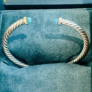 David Yurman, Sterling Silver with 14K Yellow Gold and Blue Topaz, 4mm.